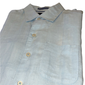 Tommy Bahama Mens Medium Light Blue 100% Linen Short Sleeve Shirt
